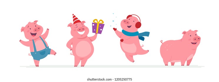 New year pigs - modern vector cartoon characters set