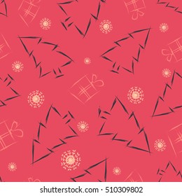 New Year pine and gift box . Christmas seamless pattern