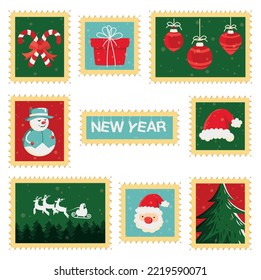 New Year. post stamps. icons