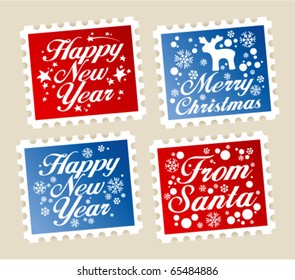 New Year postage stamps set.