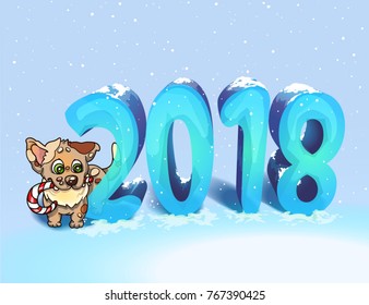 New Year postcard 2018 with dog