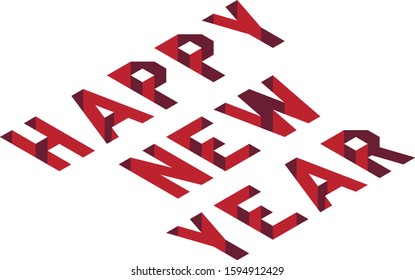New Year postcard with 3d text. Vector isometric illustration.