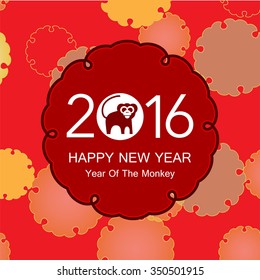 New Year postcard design. monkey symbol on red background. vector illustration