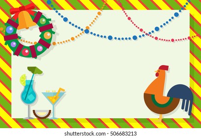 New Year Postcard Design with Rooster Icon