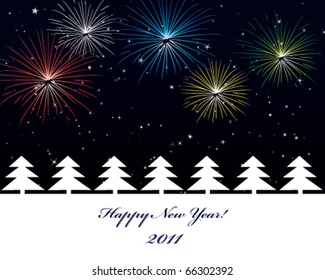 New Year postcard with fireworks