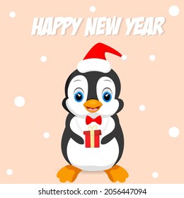 New Year postcard with  penguin 