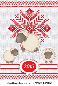 New Year postcard with sheep on knitted background