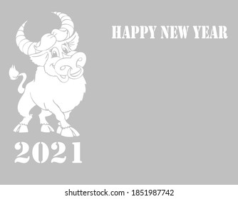 new year postcard silver white bull korovai buffalo symbol 2021