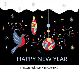 New Year postcard for web page, website, banner, magazine, poster, decoration, postcard, frame, packaging, gift paper. New Year background. New Year vector illustration. EPS 10. 