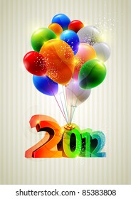 New year poster with balloons.