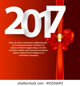 New year poster design with 2017 inscription and red ribbon