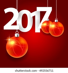 New year poster design with 2017 inscription and red balls
