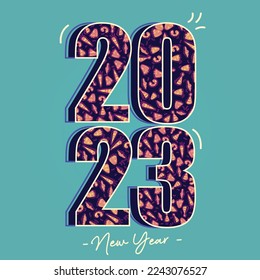 new year poster with patterns in the numbers section, with pictures of various new year props