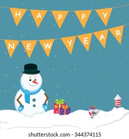 New Year poster with snowman
