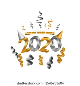 New Year posters 3d baubles and 2020 numbers. Vector illustration. Winter holiday invitations with geometric decorations 01
