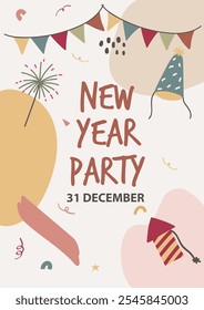 New Year posters. New year greeting card. Vector illustration. Greeting cards, templates, invitation or flat icons background. New Year's Eve poster and card.