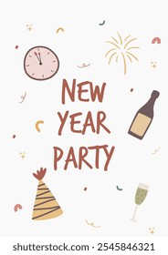 New Year posters. New year greeting card. Vector illustration. Greeting cards, templates, invitation or flat icons background. New Year's Eve poster and card.