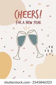 New Year posters. New year greeting card. Vector illustration. Greeting cards, templates, invitation or flat icons background. New Year's Eve poster and card.