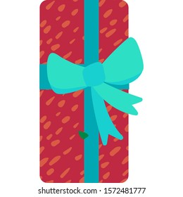 New year present box flat vector illustration. Christmas gift with ribbon and bow
