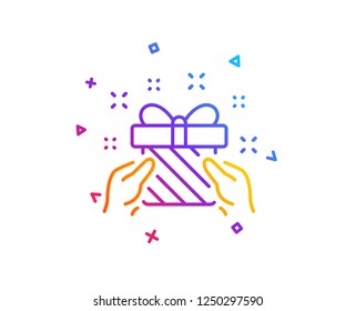 New year present line icon. Christmas gift box sign. Surprise symbol. Gradient line button. Gift icon design. Colorful geometric shapes. Vector