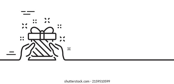 New year present line icon. Christmas gift box sign. Surprise symbol. Minimal line illustration background. Gift line icon pattern banner. White web template concept. Vector