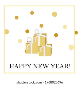 
New Year print in gold color. happy new year poster. merry christmas greeting card