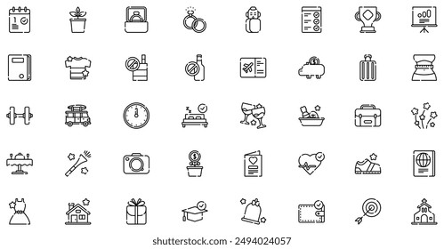 New Year Proposals Icons collection is a vector illustration with editable stroke, offering versatility and customization. Perfect for various design needs, it includes high-quality graphics.