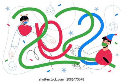 New Year in quarantine - flat design style illustration