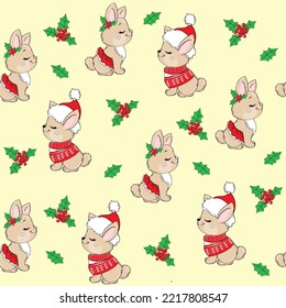 Patrón de conejos sin fisuras de Año Nuevo. postal de Navidad y Año Nuevo. Ilustración de dibujos animados. Símbolo chino del año 2023