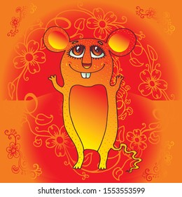 new year rat and flowers vector image red and yellow background pattern 