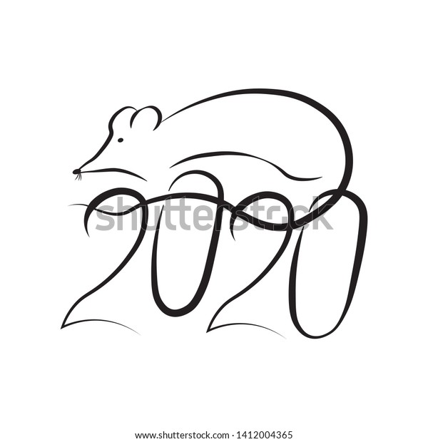 東方占星暦のネズミの新年と年の数字 十二支のネズミのスケッチのシンボルを描く のベクター画像素材 ロイヤリティフリー