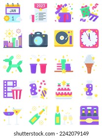 Juego de iconos de año nuevo, ilustración vectorial