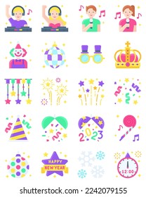 New year realated icon set, vector illustration