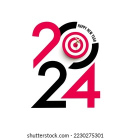 New Year realistic target and goals with symbol numbers of 2024 from red archery target, arrows archer and number. Vector resolution, target for new year 2024 concept. Round target with arrow.