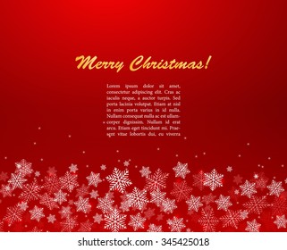 New Year red background with snowflakes and space for text. Merry Christmas Landscape. Vector