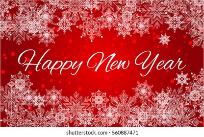 New Year red background with snowflakes.