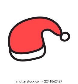 New Year red cap on white doodle .Vector isolated image for use in Christmas design