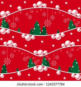 New year red and green seamless pattern with tress and snowflackes. Vector background. EPS 10.