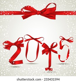 New year red ribbons with snowfall