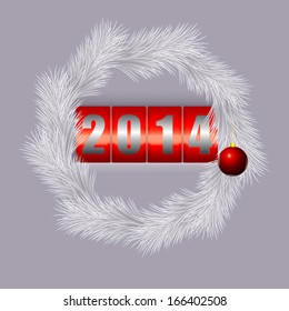 new year red technological code 2014 with christmas wreath