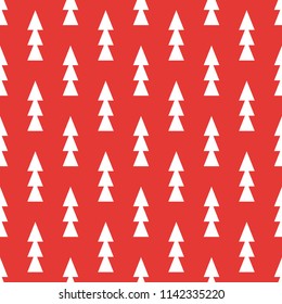 New Year red vector seamless pattern with christmas tree in flat style