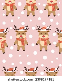 New Year reindeer pattern on pink background.