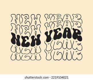 New Year repeat text retro groovy typography on lite pink background
