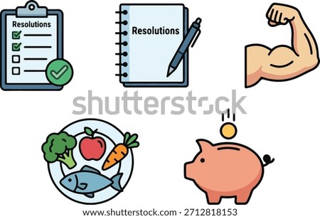 New Year resolution icon set. Flat vector goal setting and checklist elements