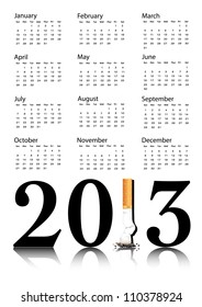 New Year resolution Quit Smoking Calendar with the 1 in 2013 being replaced by a stubbed out cigarette. EPS10 vector format.