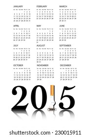 New Year resolution Quit Smoking Calendar with the 1 in 2015 being replaced by a stubbed out cigarette. EPS10 vector format.