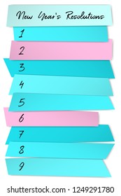 New Year Resolutions challenge vector template. Blank wish list sticky badges. New start chance, year resolution challenge concept. Purpose letter writing. Annual inspiration poster design.