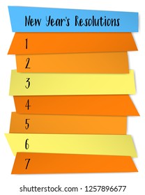 New Year Resolutions challenge vector template. Annual inspiration poster design. Success strategy resolution, plans new year vision. Future thinking graphics. To do list blank sticky notes.