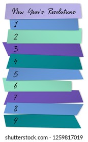 New Year Resolutions challenge vector template. List of blank memo stickers. Future resolution concept, goals for new year. Business infographics. Motivation social media post design.