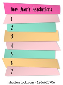 New Year Resolutions challenge vector template. List of blank memo stickers. Self improvement resolution, new year goals outline. Annual inspiration poster design. Business infographics.